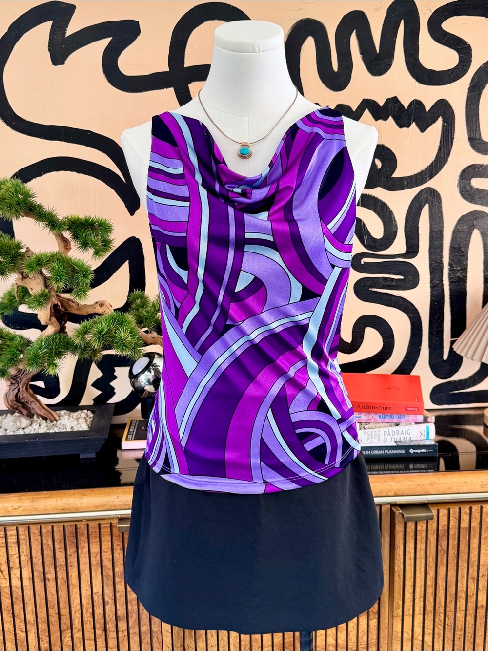 Vintage Purple Abstract Cowl Neck Top Pucci Inspired - Picture 5 of 6